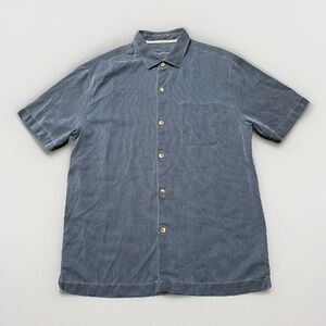 Tommy Bahama Men's L 100% Silk Shirt Blue Short Sleeve Camp Aloha